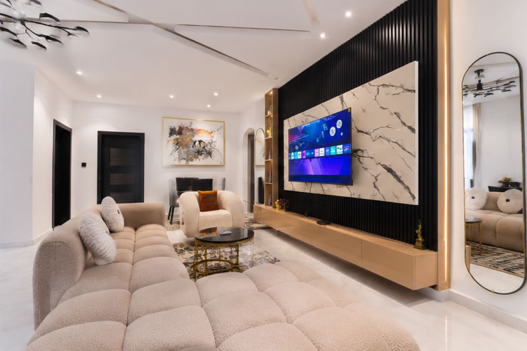 Elegant living space inside The Sterling Suite duplex Mararaba